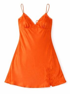 La Senza Satin Slip Dress Large NEW Orange Lace Cami Sleepwear Romantic Sexy